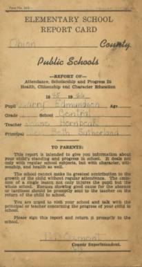 1st grade report card 1945-46